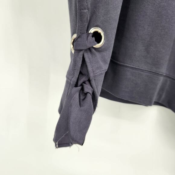 She+Sky Dark Navy Grommet Laced Tie Oversized Sweatshirt Women's L - Picture 4 of 11